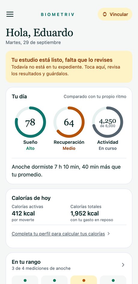 Pantalla Hoy: puntajes de sueño, recuperación y actividad