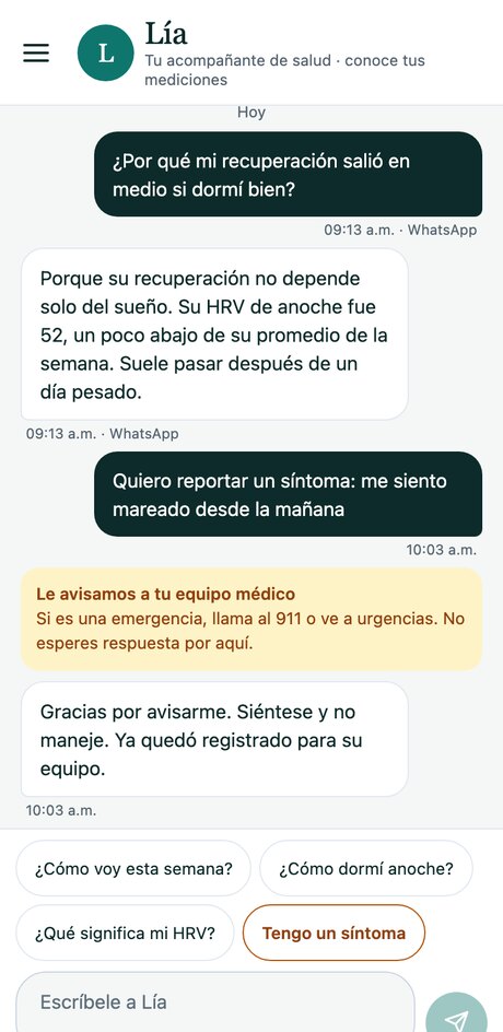 Pantalla de conversación con Lía, la asistente de salud